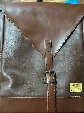 Brown Men's Backpack - Sleek Brown Faux Leather